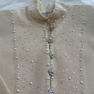 GORGEOUS Vintage St. John Collection IVORY Pearls Sequins Rhinestone Dress 6